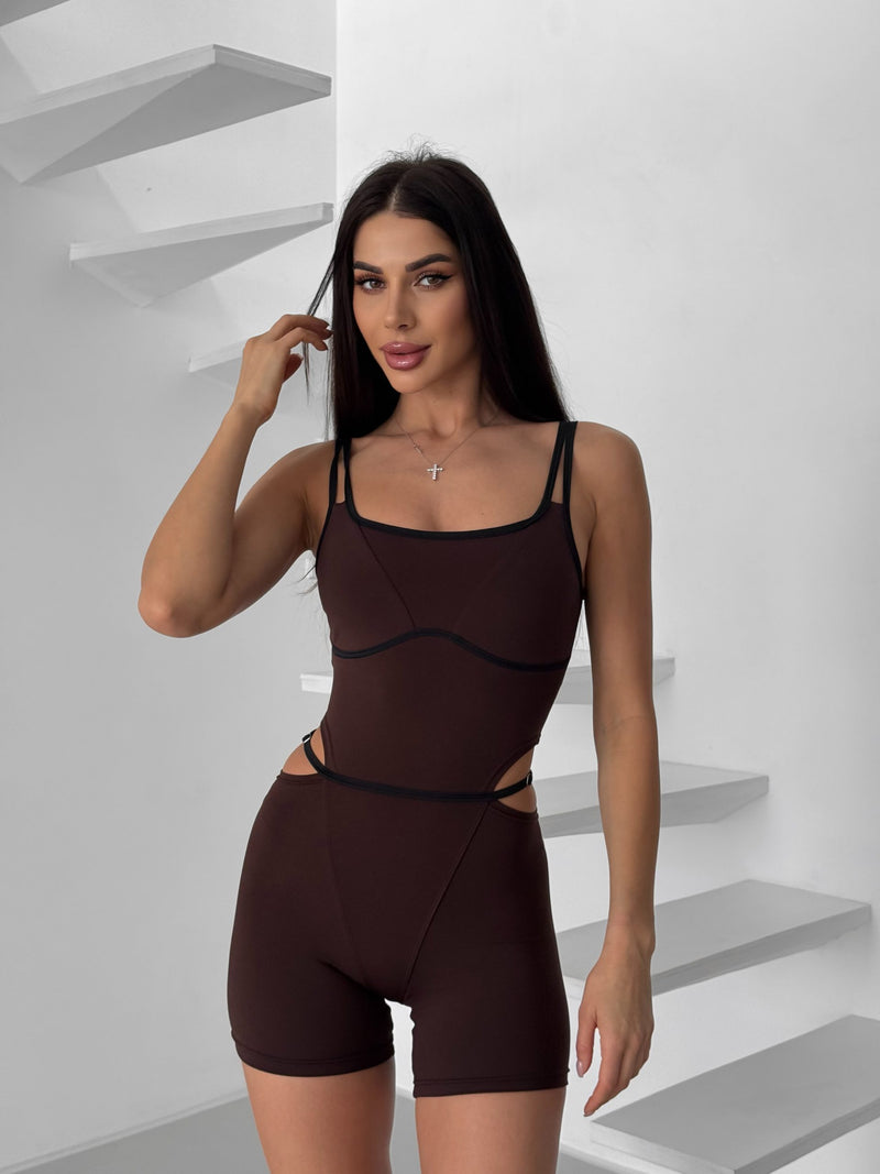 Shoulder Strap Playsuit Chocolate