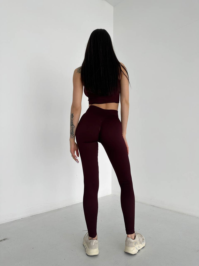 Seamless Ribbed leggings Bordeaux