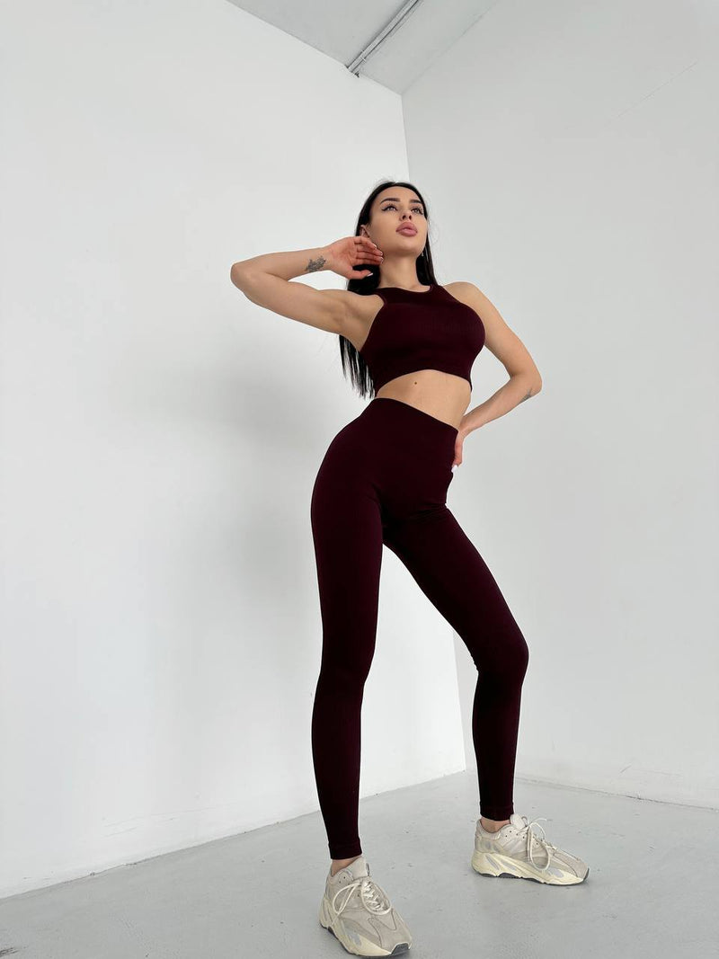 Seamless Ribbed leggings Bordeaux