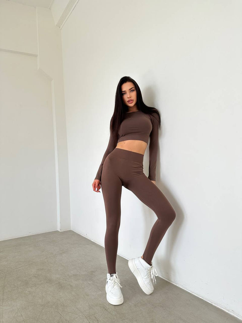 Long sleeve crop top Mocha