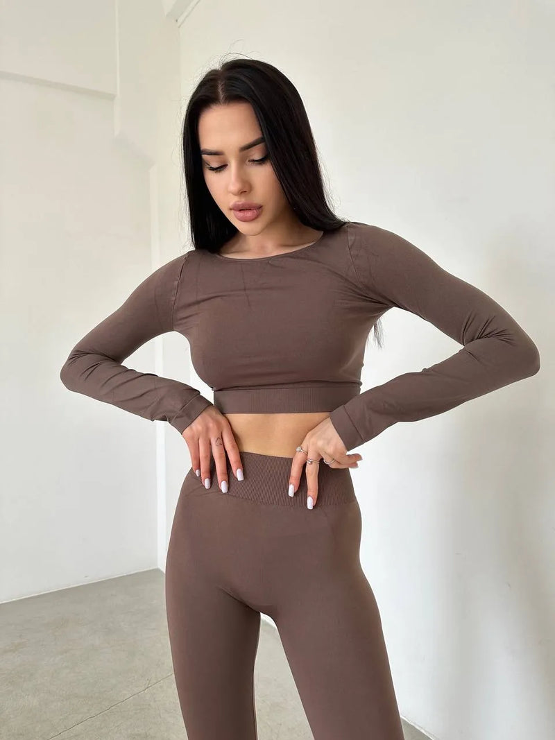 Long sleeve crop top Mocha