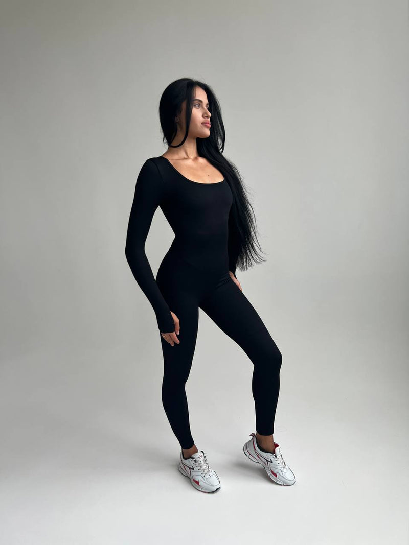 Seamless Ribbed Catsuit Black