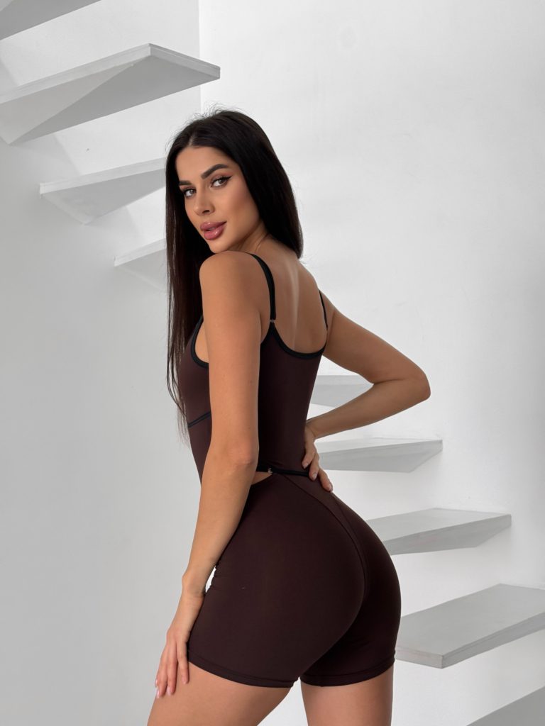 Shoulder Strap Playsuit Chocolate
