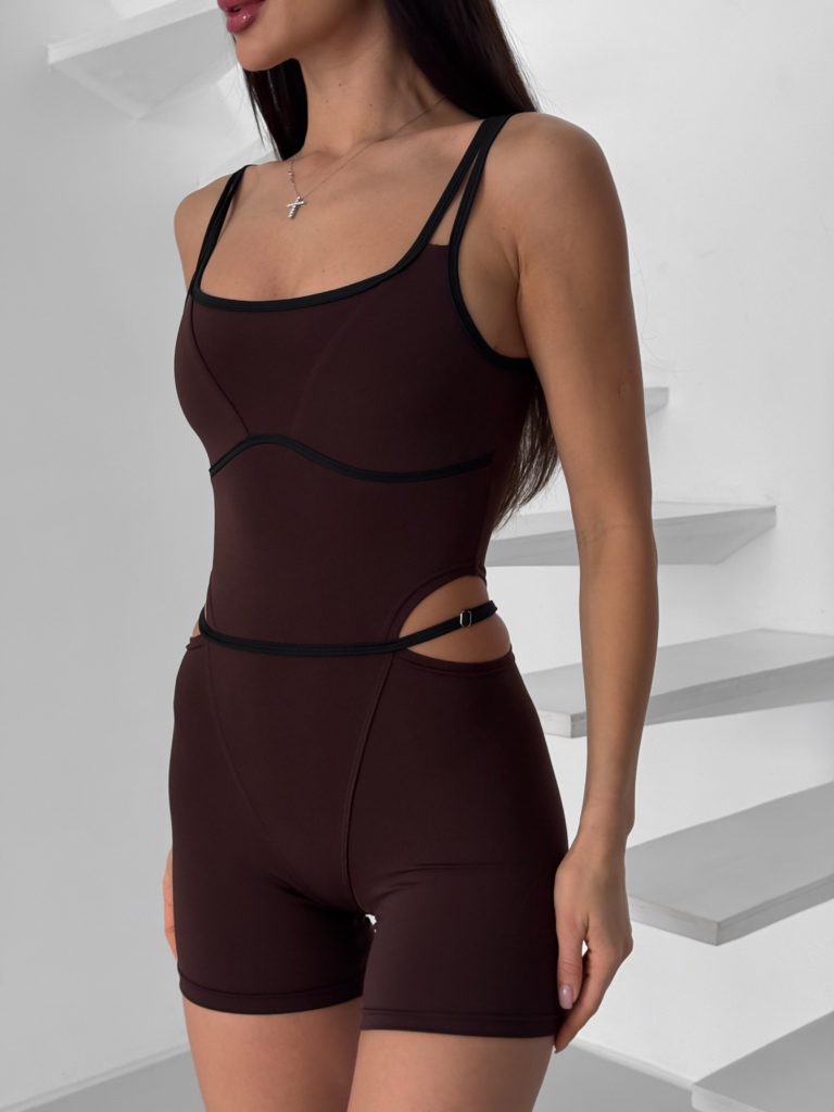 Shoulder Strap Playsuit Chocolate