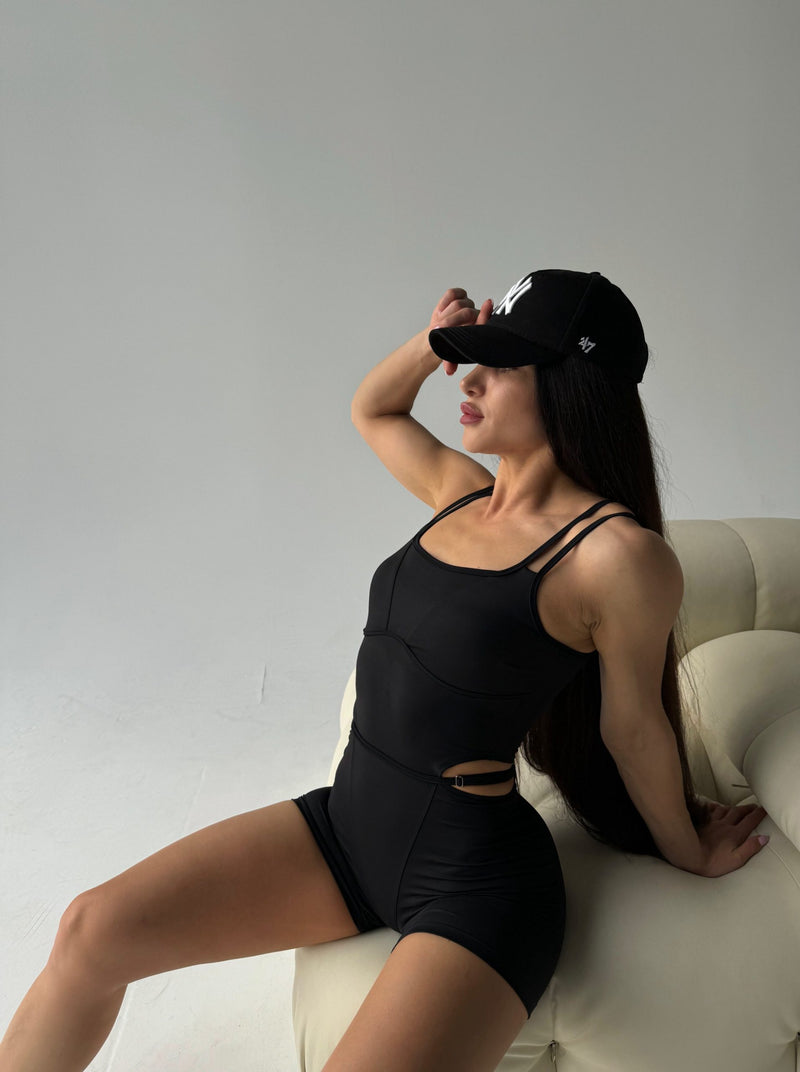 Shoulder Strap Playsuit Black