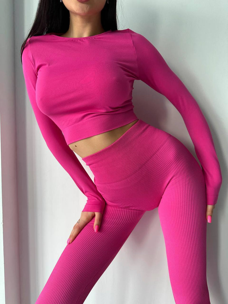 Long sleeve crop top Fuchsia