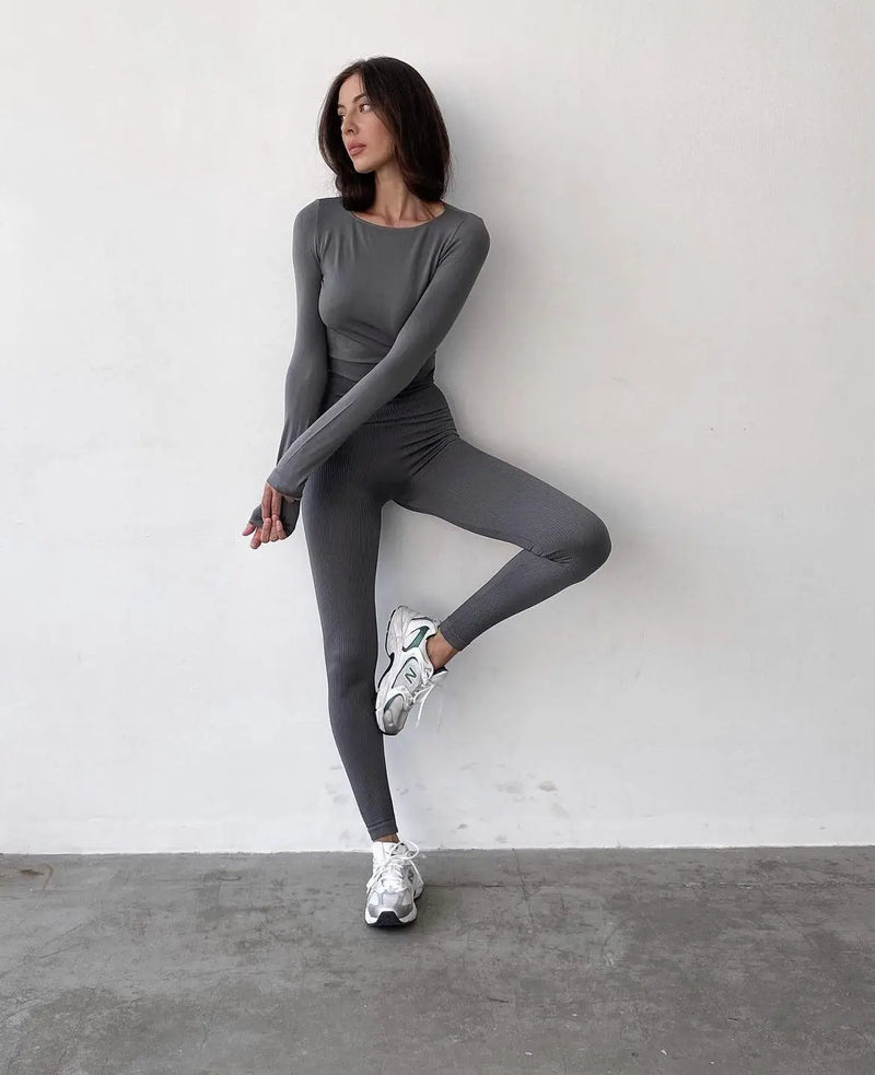 Seamless Ribbed leggings Graphite