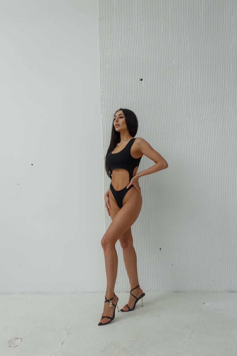 Сut out Bodysuit Black Lycra