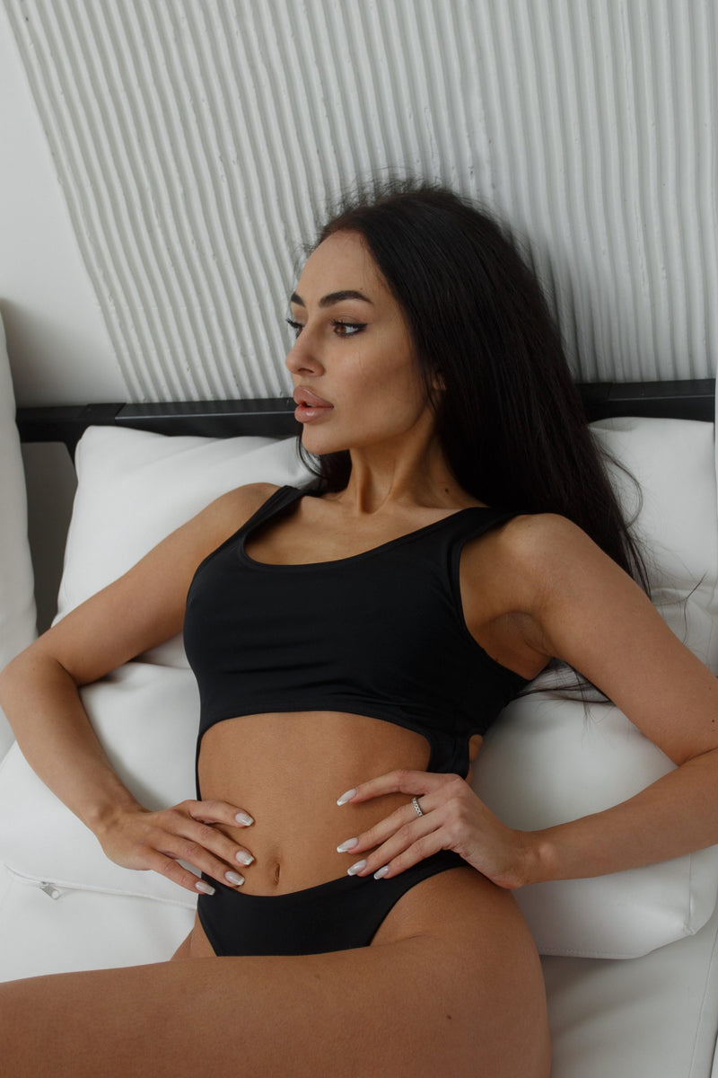 Сut out Bodysuit Black Lycra