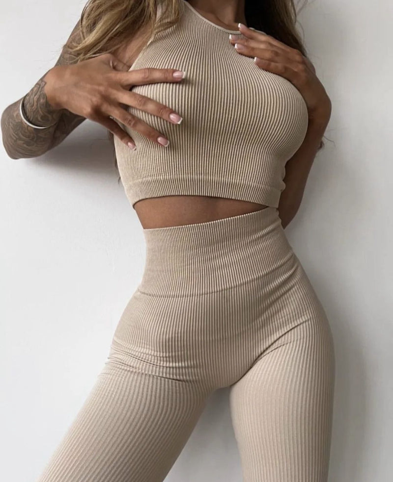 Seamless Ribbed Leggings Nude