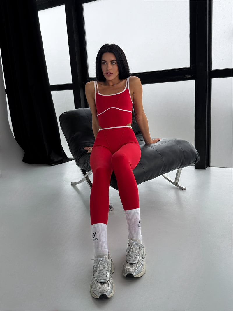 Shoulder Strap Jumpsuit Red