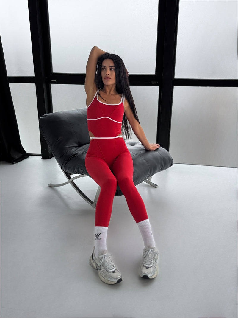 Shoulder Strap Jumpsuit Red