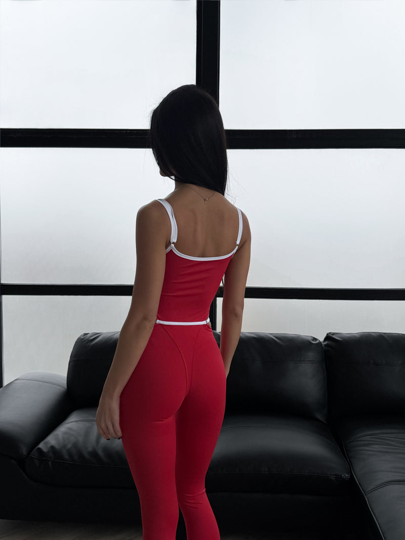 Shoulder Strap Jumpsuit Red