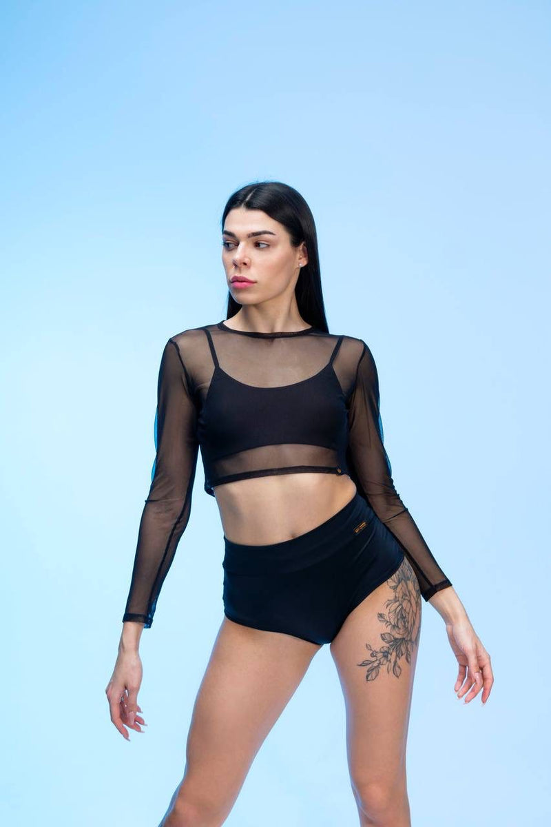Black Mesh Crop Top