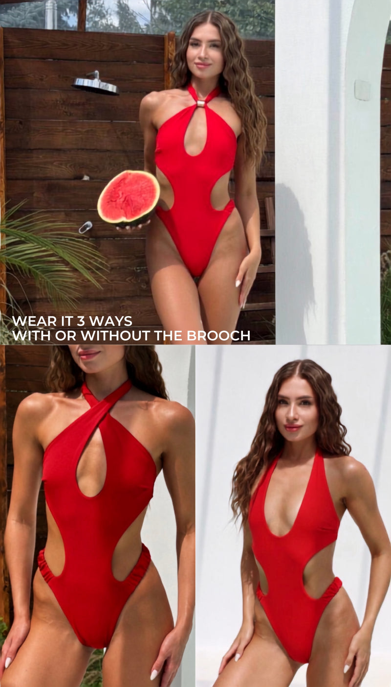 3-Way Red Cut-Out Bodysuit