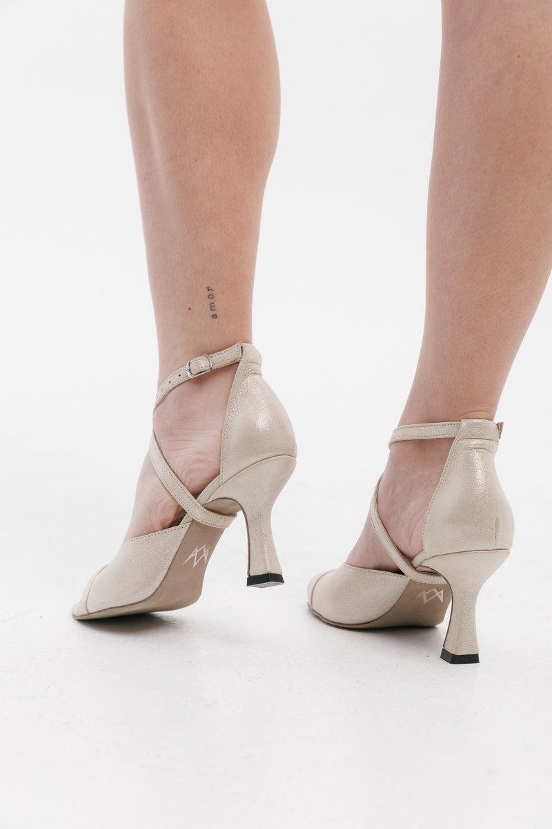Latin Dance Shoes Leather Beige