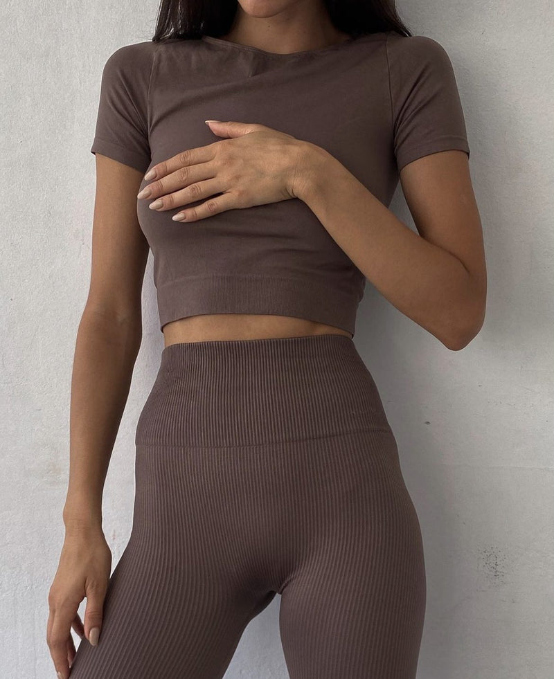 Short sleeve crop top Mocha